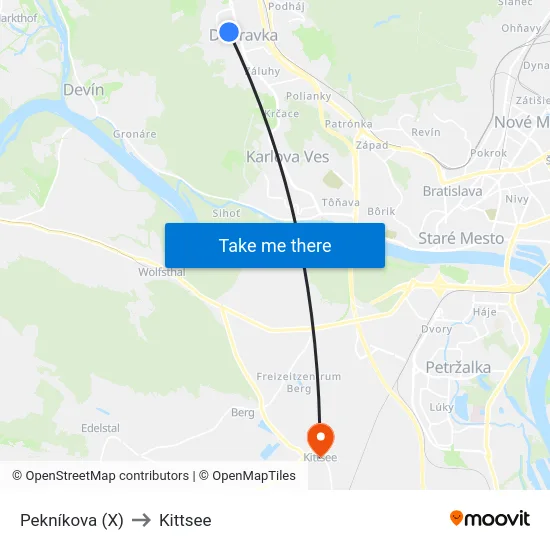 Pekníkova (X) to Kittsee map