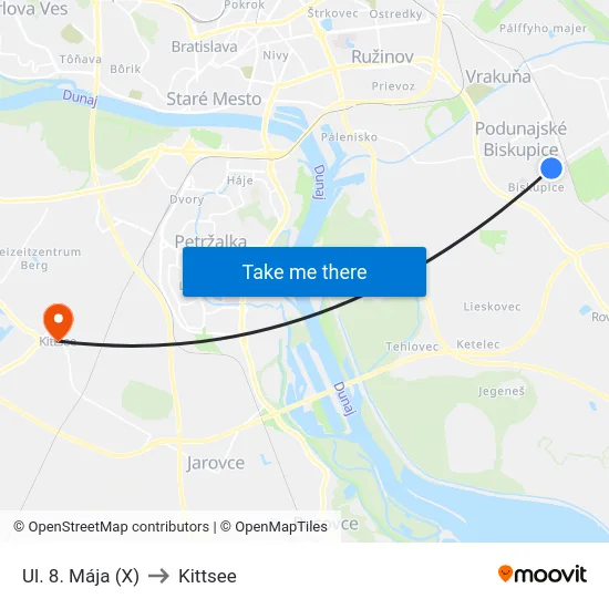 Ul. 8. Mája (X) to Kittsee map
