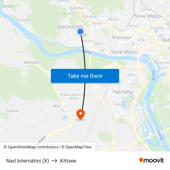 Nad Internátmi (X) to Kittsee map