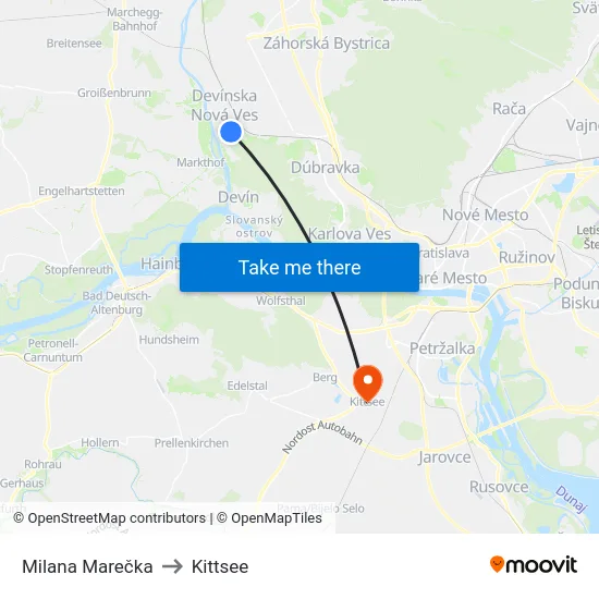 Milana Marečka to Kittsee map