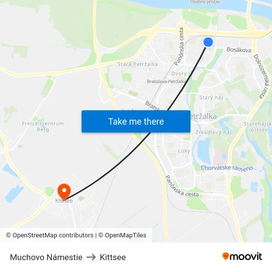 Muchovo Námestie to Kittsee map