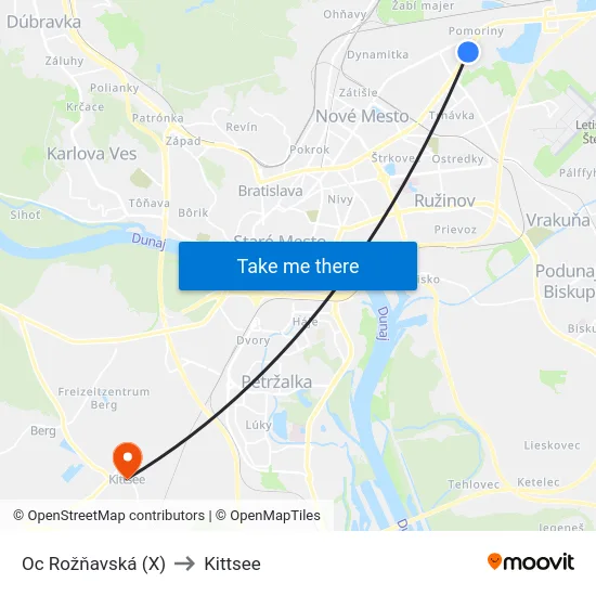 Oc Rožňavská (X) to Kittsee map