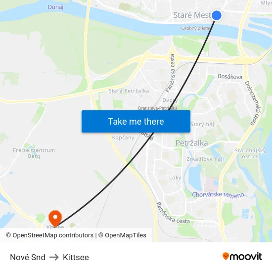 Nové Snd to Kittsee map