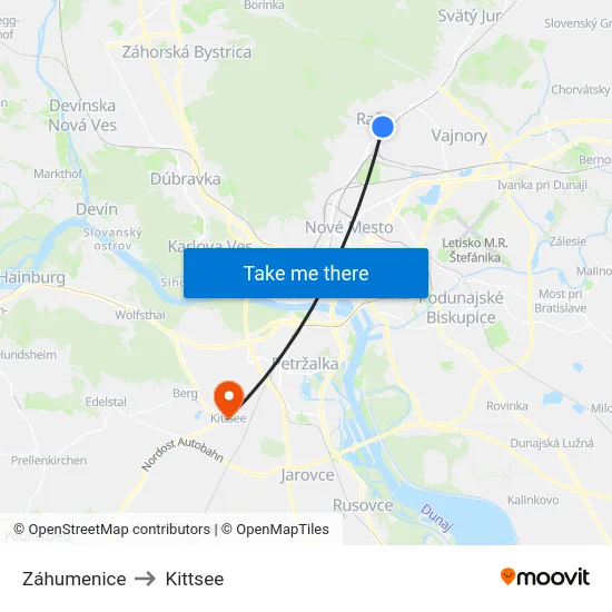 Záhumenice to Kittsee map