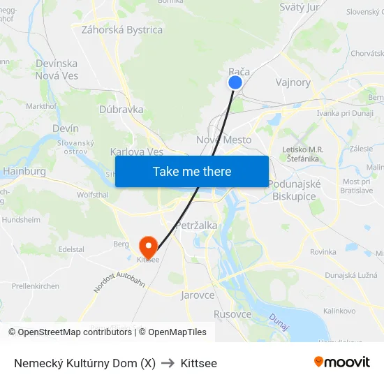 Nemecký Kultúrny Dom (X) to Kittsee map