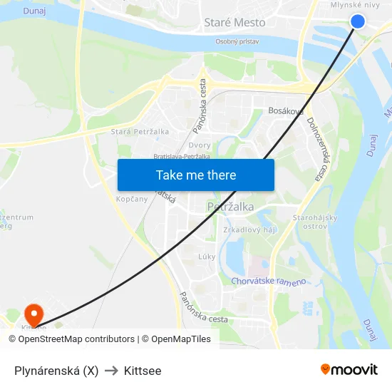 Plynárenská (X) to Kittsee map