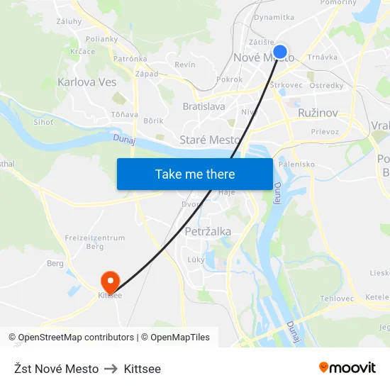 Žst Nové Mesto to Kittsee map