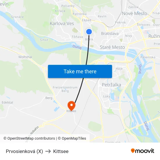 Prvosienková (X) to Kittsee map