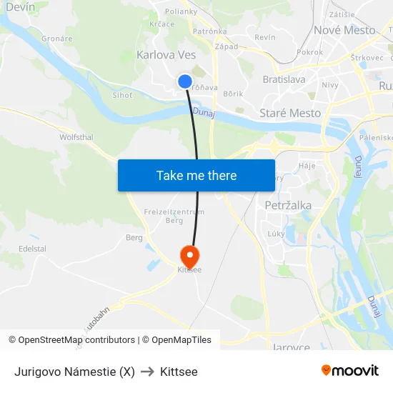 Jurigovo Námestie (X) to Kittsee map