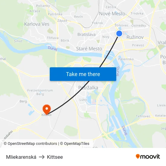 Mliekarenská to Kittsee map