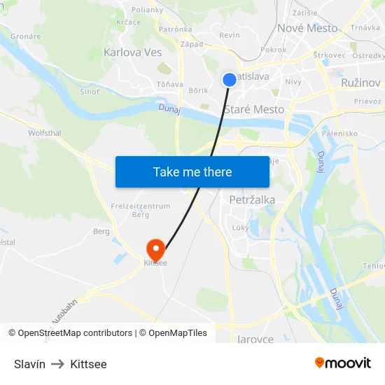 Slavín to Kittsee map