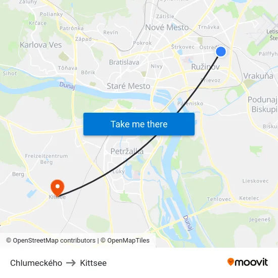 Chlumeckého to Kittsee map