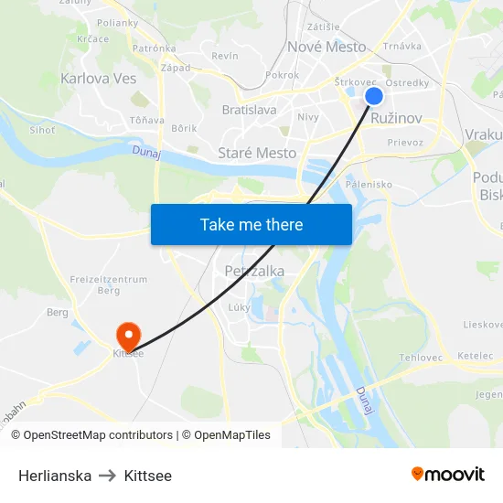 Herlianska to Kittsee map