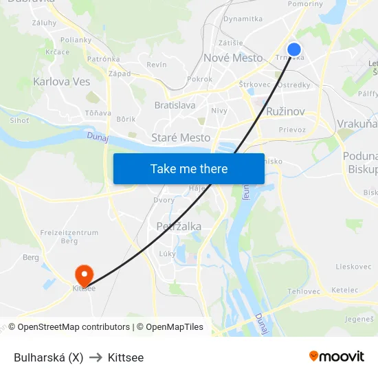 Bulharská (X) to Kittsee map