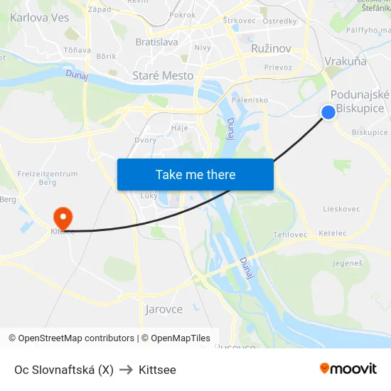 Oc Slovnaftská (X) to Kittsee map