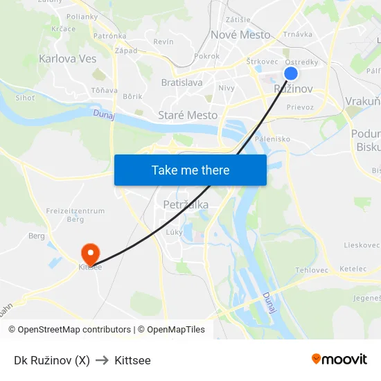 Dk Ružinov (X) to Kittsee map