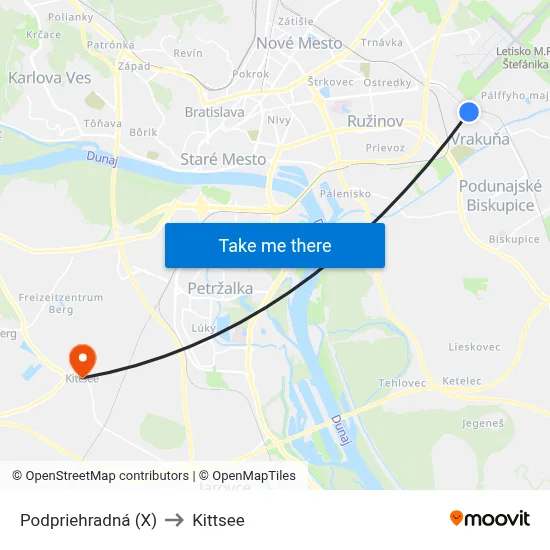 Podpriehradná (X) to Kittsee map