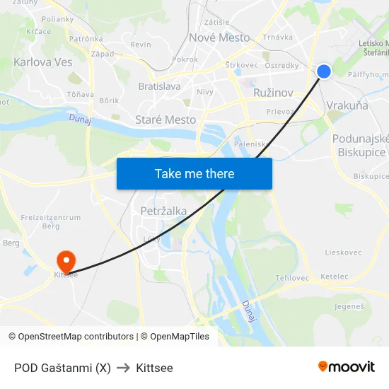 POD Gaštanmi (X) to Kittsee map