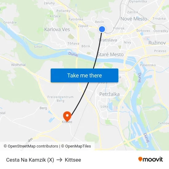 Cesta Na Kamzík (X) to Kittsee map