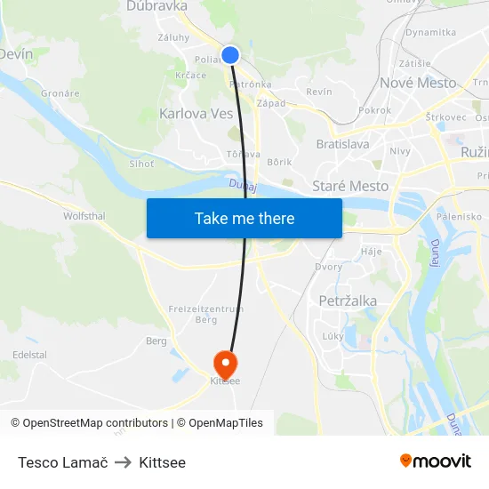 Tesco Lamač to Kittsee map