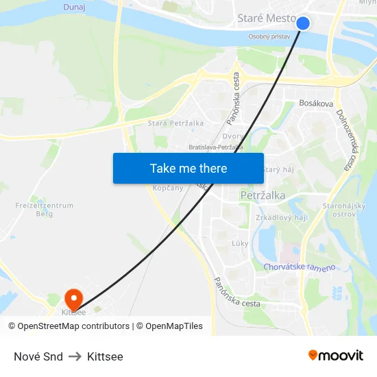 Nové Snd to Kittsee map