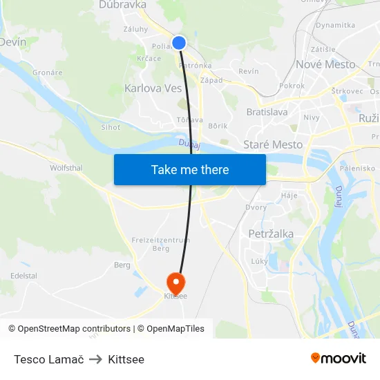 Tesco Lamač to Kittsee map