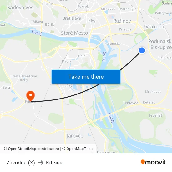 Závodná (X) to Kittsee map