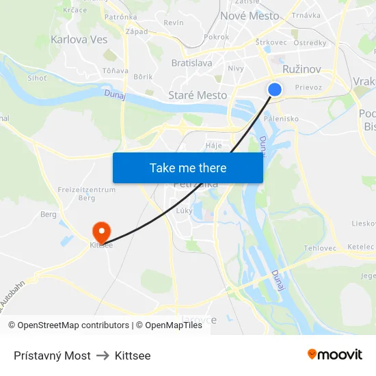 Prístavný Most to Kittsee map