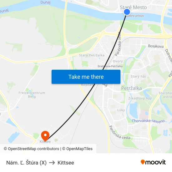 Nám. Ľ. Štúra (X) to Kittsee map