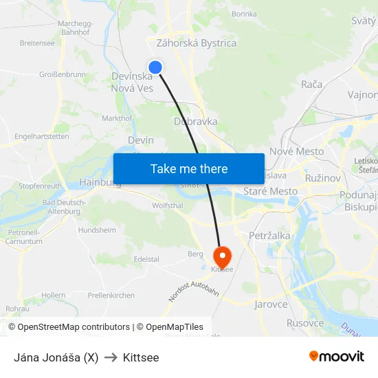 Jána Jonáša (X) to Kittsee map