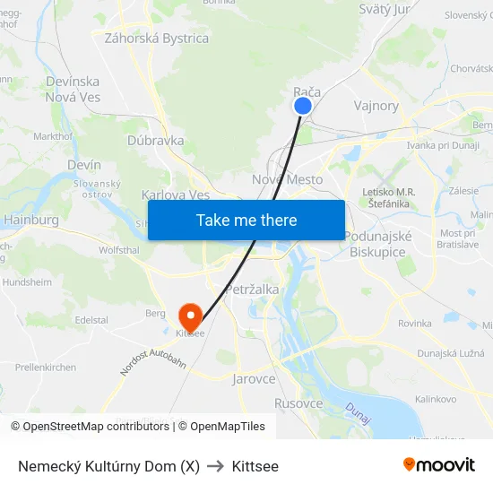 Nemecký Kultúrny Dom (X) to Kittsee map