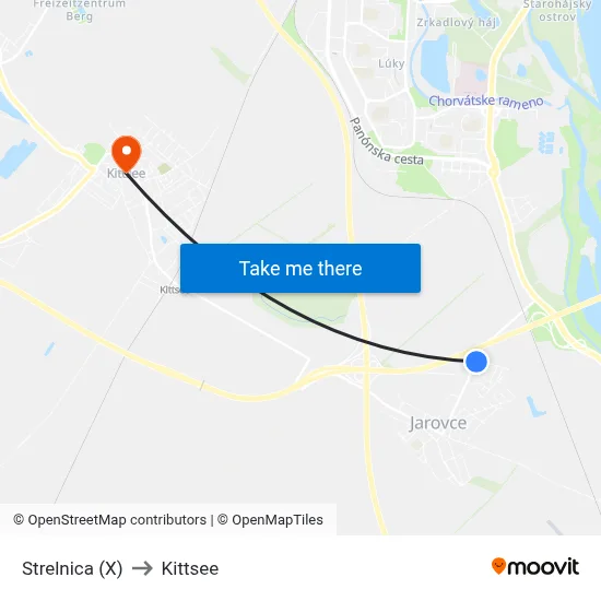 Strelnica (X) to Kittsee map