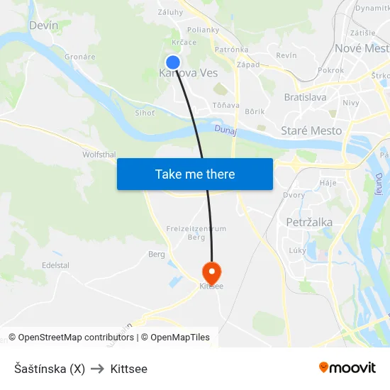 Šaštínska (X) to Kittsee map