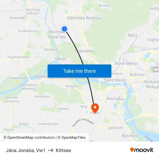 Jána Jonáša, Vw1 to Kittsee map