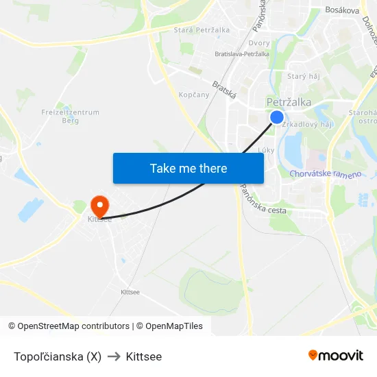 Topoľčianska (X) to Kittsee map