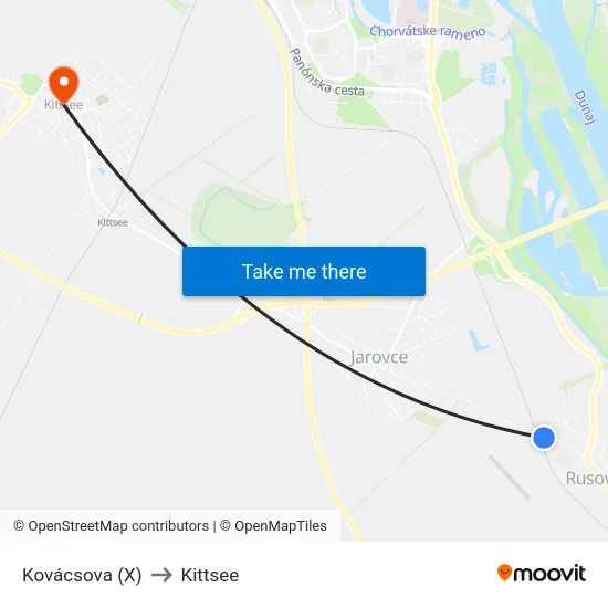 Kovácsova (X) to Kittsee map