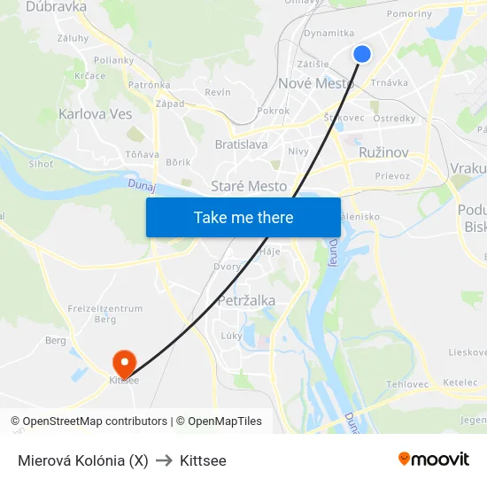 Mierová Kolónia (X) to Kittsee map