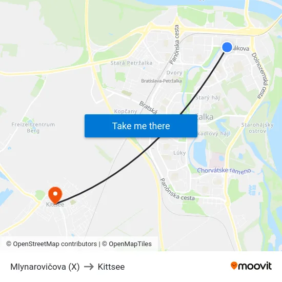 Mlynarovičova (X) to Kittsee map