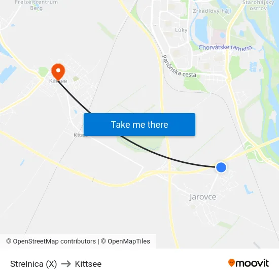 Strelnica (X) to Kittsee map