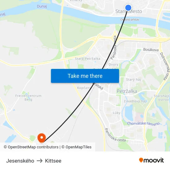 Jesenského to Kittsee map