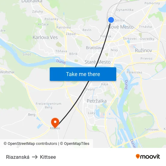 Riazanská to Kittsee map