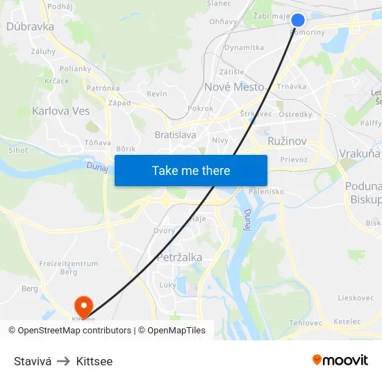 Stavivá to Kittsee map
