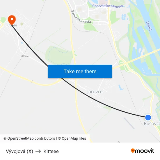 Vývojová (X) to Kittsee map