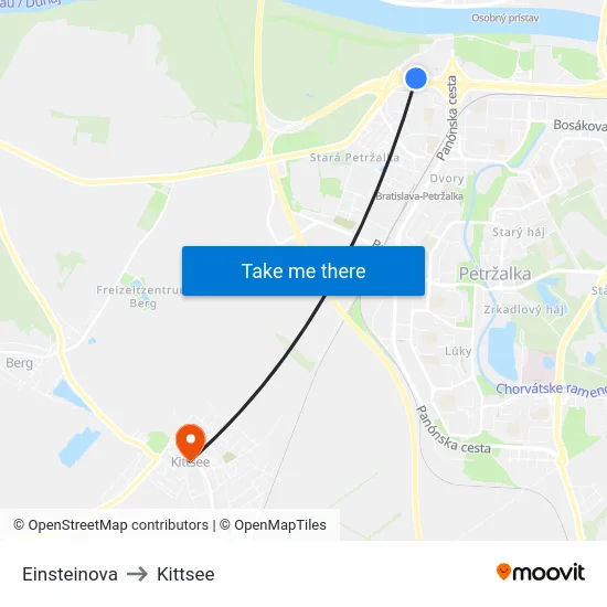 Einsteinova to Kittsee map