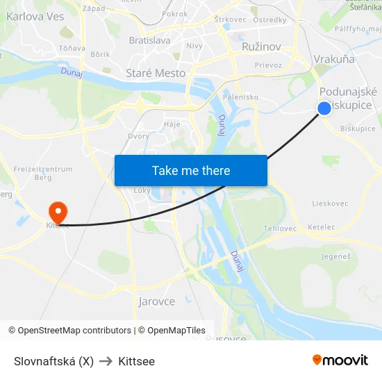 Slovnaftská (X) to Kittsee map