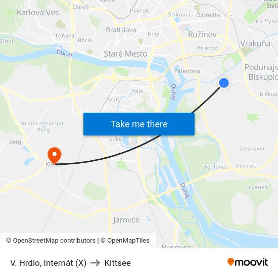 V. Hrdlo, Internát (X) to Kittsee map