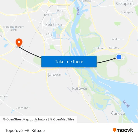 Topoľové to Kittsee map