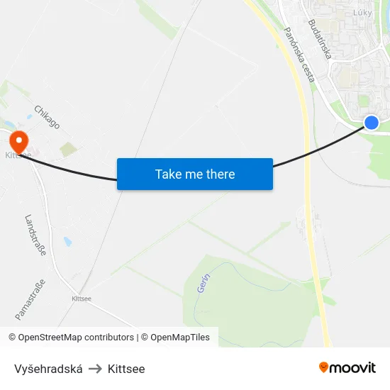 Vyšehradská to Kittsee map