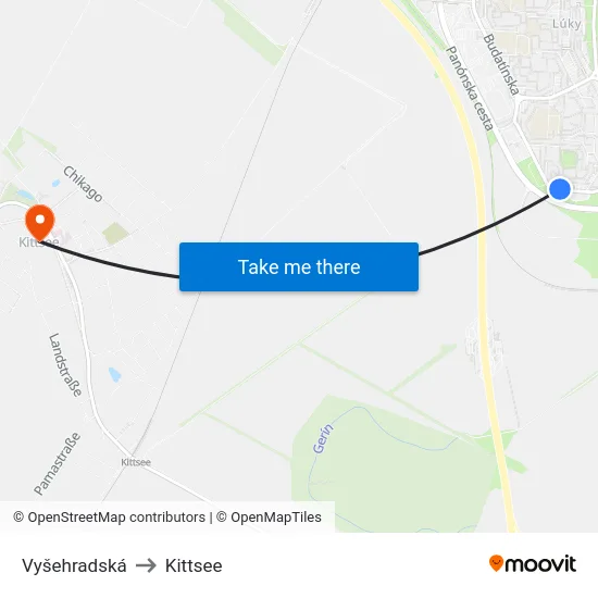 Vyšehradská to Kittsee map