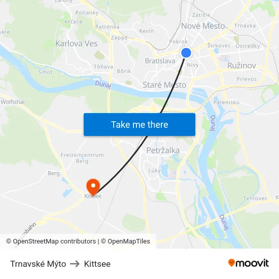 Trnavské Mýto to Kittsee map